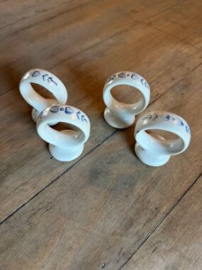 Pfaltzgraff White Ceramic Napkin Rings with Blue Floral Motif